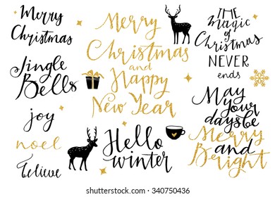 Merry Christmas and New Year 2016 lettering collection. Vector illustration set