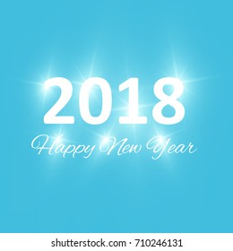 Merry Christmas and New Year 2018 typographical on holidays background with winter landscape with snowflakes, light, stars. Vector. Xmas card