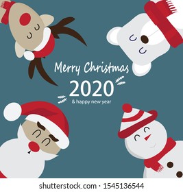 Merry Christmas and New Year 2020 Greeting Cards with Santa Claus, Deer, Polar Bears And cute cartoon characters on the winter holidays - vector