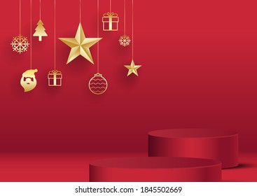 Merry Christmas and New Year 2021 design. Round pedestal for display, Platform for design.