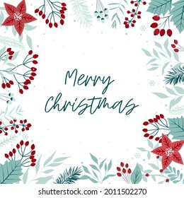 Merry Christmas and New Year 2022 cards with pine, mistletoe, winter plants design illustration for greetings, invitation 2022, flyer, brochure, cover in vector.