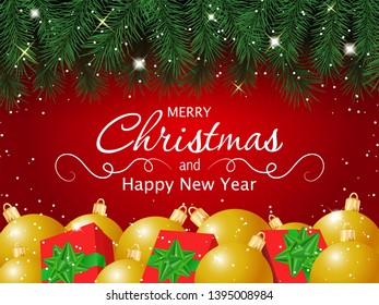 Merry Christmas and New Year Background. Red greeting card