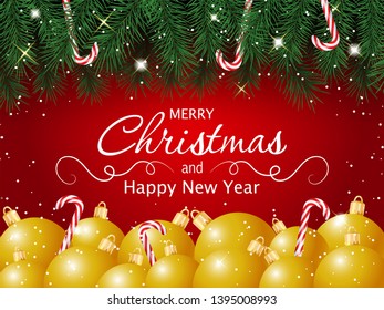 Merry Christmas and New Year Background. Red greeting card