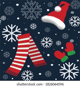 Merry Christmas New Year Background Snowflake Pattern Scarf Hat Mittens