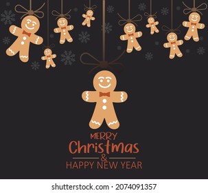 Merry Christmas and New Year background. New Year banner with gingerbread cookies. editable vector graphics.

