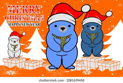 Merry Christmas. Merry new year christmas and new year background design vector, Polar bear vector, Beautiful color design.