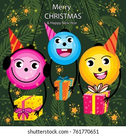 Merry Christmas and new year background with ornamental balls