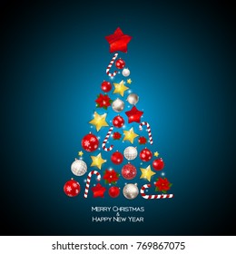 Merry Christmas and New Year Background with Christmas Tree. Vector Illustration EPS10