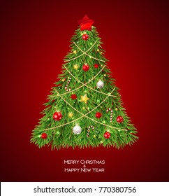 Merry Christmas and New Year Background with Christmas Tree. Vector Illustration EPS10