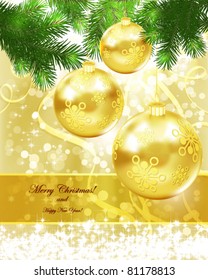 Merry Christmas and New Year Background for Greetings Postcard.