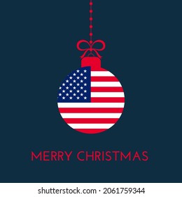 Merry Christmas and new year ball with USA flag. American Flag Christmas Ornament. Vector stock illustration