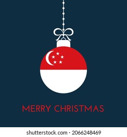 Merry Christmas and new year ball with Singapore flag. Christmas Ornament. Vector stock illustration 