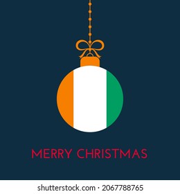 Merry Christmas and new year ball with Cote D'ivoire flag. Christmas Ornament. Vector stock illustration 