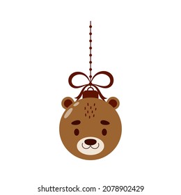 Merry Christmas and new year ball with cute otter. Cartoon winter holidays animal bauble. Vector stock illustration
