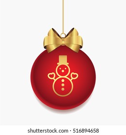 Merry Christmas and New Year Ball with Snowman Icon Symbol