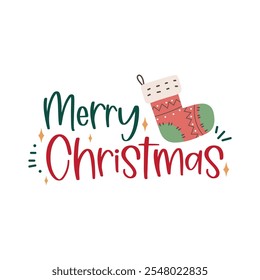 Merry Christmas, and New Year calligraphic vector lettering design and sticker