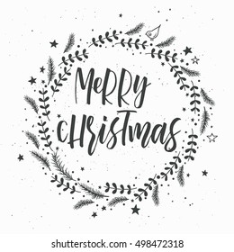 Merry Christmas. New Year Christmas calligraphy, brush lettering vector background