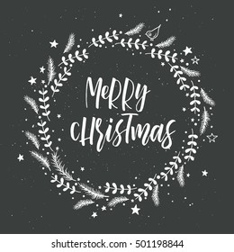 Merry Christmas. New Year Christmas calligraphy, brush lettering vector background