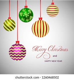 Merry Christmas and New Year card with balls. Vector Illustration EPS10