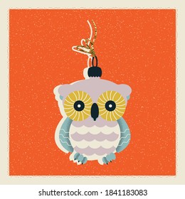 Merry Christmas and New Year  card with an owl in vector