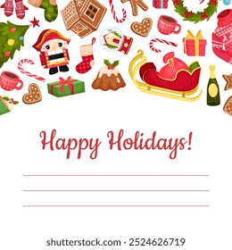Merry Christmas and New Year Card Design with Object Vector Template