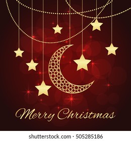 Merry Christmas or new year card on red background. Vector illustration