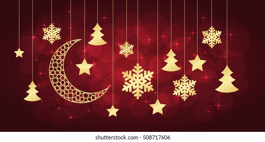 Merry Christmas or new year card on red background. Vector illustration
