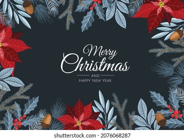Merry Christmas and New Year Cards with Winter plants design illustration for greetings, invitation, flyer, brochure