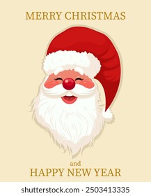 Merry Christmas and new year cartoon illustration greeting card. Happy Santa Claus. Vector illustration