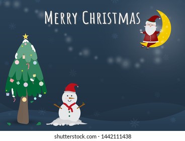 Merry Christmas New Year Celebrate Card with Santa Claus , Snow Man and Cute Element in Night Scene