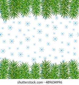 Merry Christmas and New Year colorful background with hand draw snowman, Santa Claus, pine and snowflakes