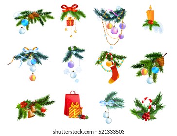 Merry Christmas and New Year decoration isolated on white.