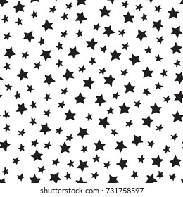 Merry Christmas and New year decoration background. Winter seamless pattern with black stars. Hand drawn vector illustration with cartoon black and white decorative elements.