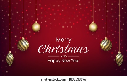 Merry Christmas and New Year design with gold ball ornament