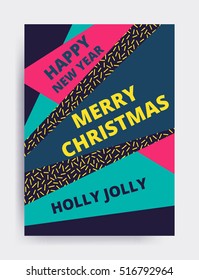 Merry christmas New Year design, eye catching banner template. Bright colorful vector illustrations for greeting card, posters, print, mobile phoned designs, ads, promotional material Yellow Pink Blue