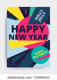 Merry christmas New Year design, eye catching banner template. Bright colorful vector illustrations for greeting card, posters, print, mobile phoned designs, ads, promotional material Yellow Pink Blue
