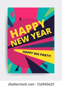 Merry christmas New Year design, eye catching banner template. Bright colorful vector illustrations for greeting card, posters, print, mobile phoned designs, ads, promotional material Yellow Pink Blue