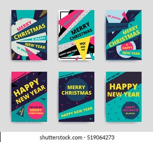 Merry christmas New Year design, eye catching banner template. Bright colorful vector illustrations for greeting card, posters, print, mobile phoned designs, ads, promotional material Yellow Pink Blue