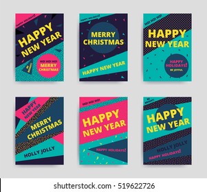 Merry christmas New Year design, eye catching banner template. Bright colorful vector illustrations for greeting card, posters, print, mobile phoned designs, ads, promotional material Yellow Pink Blue
