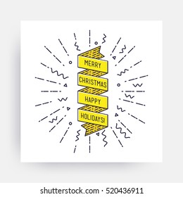 Merry Christmas New Year Design, Linear Flat Icon. Bright simple vector illustrations for greeting card, posters, print, mobile phoned designs, ads, promotional  Golden Yellow black white