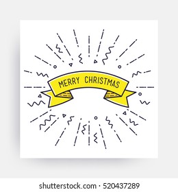 Merry Christmas New Year Design, Linear Flat Icon. Bright simple vector illustrations for greeting card, posters, print, mobile phoned designs, ads, promotional  Golden Yellow black white