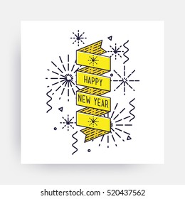 Merry Christmas New Year Design, Linear Flat Icon. Bright simple vector illustrations for greeting card, posters, print, mobile phoned designs, ads, promotional  Golden Yellow black white