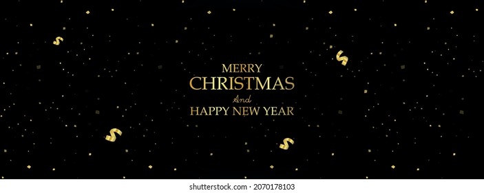 Merry Christmas and new year Facebook cover photo with golden text effect and luxury background free vector