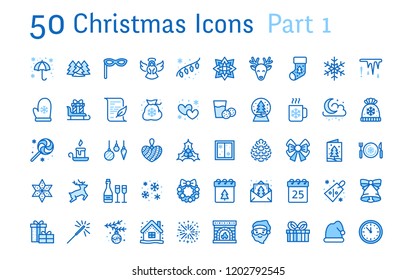 Merry Christmas, new year flat line icons. Gifts, snowflakes, presents, letter to santa claus, decoration, winter angel vector illustrations. Thin signs xmas sale. Pixel perfect 48x48. Editable Stroke