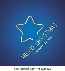 Merry Christmas New Year gold star line logo icon blue greeting card