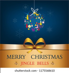 Merry Christmas and New Year greeting card design with modern christmas ball. Vector illustration.