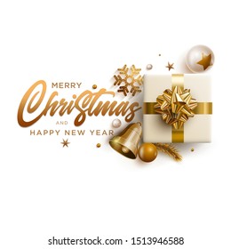 Merry Christmas and New Year greeting card design. Festive Christmas decoration elements. Vector illustration.