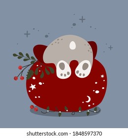 Merry Christmas and New Year greeting card. Christmas Clipart with cute bunny. Vector illustration.