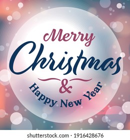 Merry Christmas and new year greeting card, colorful bokeh glitter stars background