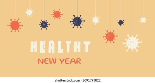 Merry christmas new year greeting card healthy covid ornaments retro